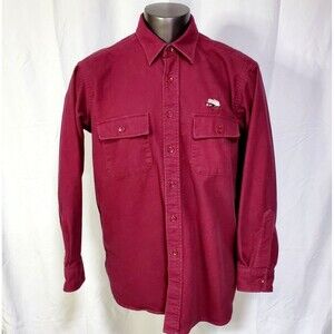 LL Bean Mens Sz 17 Chamois Button Shirt Heavyweight Burgundy USA Made Flyfishing